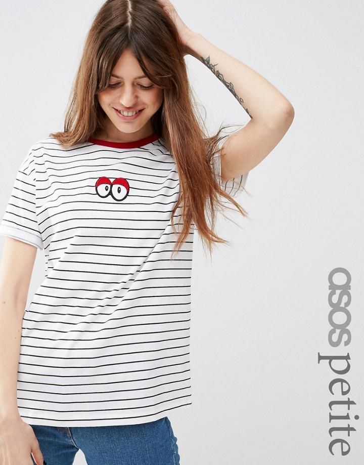 Asos Petite T-shirt In Stripe With Googly Eye Badge - Multi