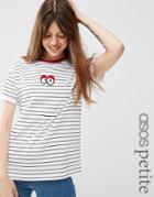Asos Petite T-shirt In Stripe With Googly Eye Badge - Multi