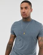 Asos Design T-shirt With Crew Neck And Roll Sleeve In Blue Marl - Blue