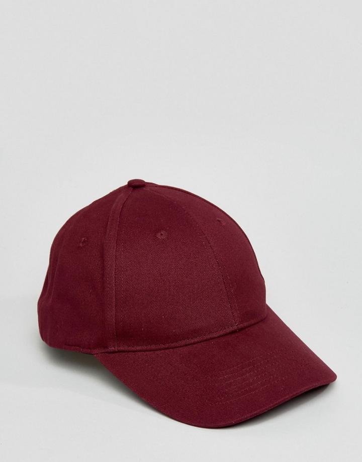 Asos Baseball Cap In Burgundy - Red