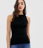 Asos Design Tall Top With Clean High Neck In Rib In Black - Black