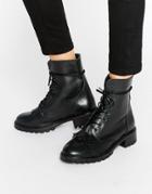 Pieces Diza Kiltie Leather Lace Up Boots - Black
