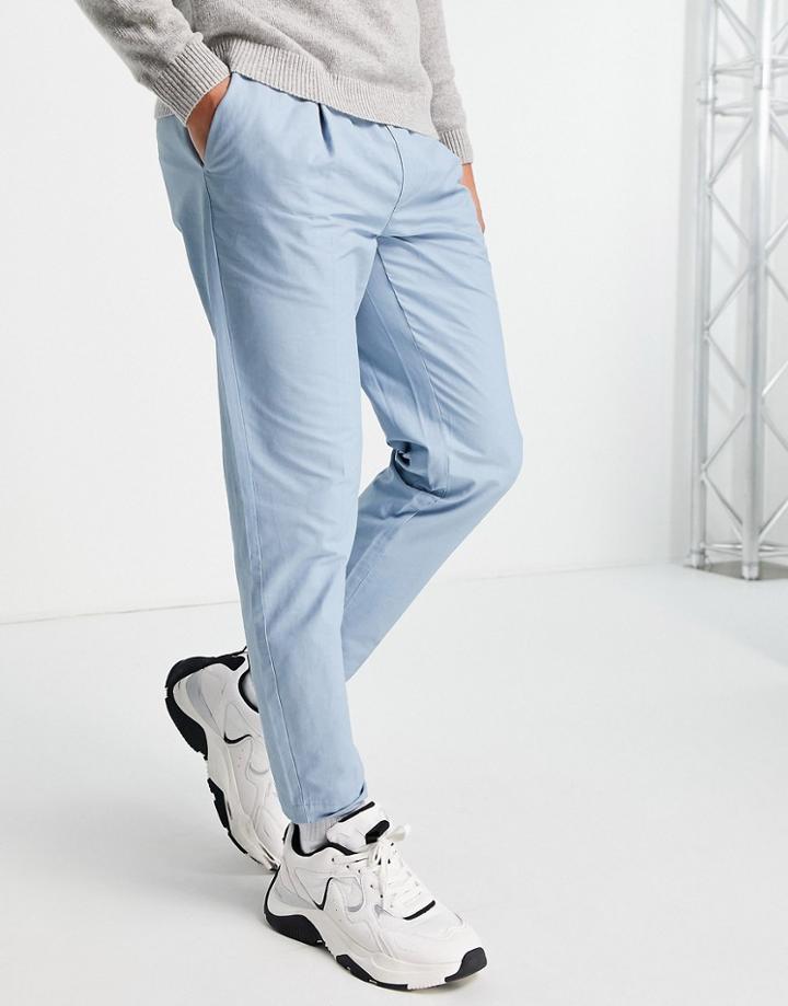 Topman Tapered Pants With Elasticated Waist In Blue-blues