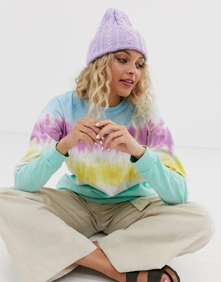 Asos Design Cable Knit Beanie - Purple