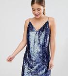 Asos Petite Embellished Sequin Cami Mini Dress - Navy