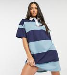 Asos Design Tall Rugby Stripe Short Sleeve T-shirt Dress In Blue Stripe