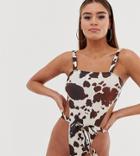 Wolf & Whistle Fuller Bust Exclusive Eco High Leg Swimsuit In Cow D - F Cup - Orange