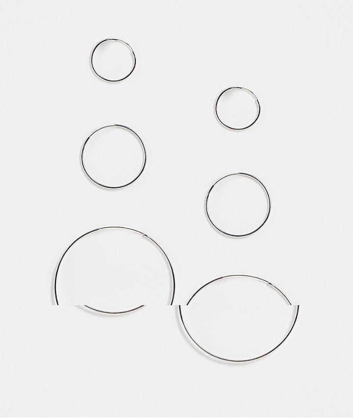 Topshop 3 X Multipack Fine Hoop Earrings In Silver