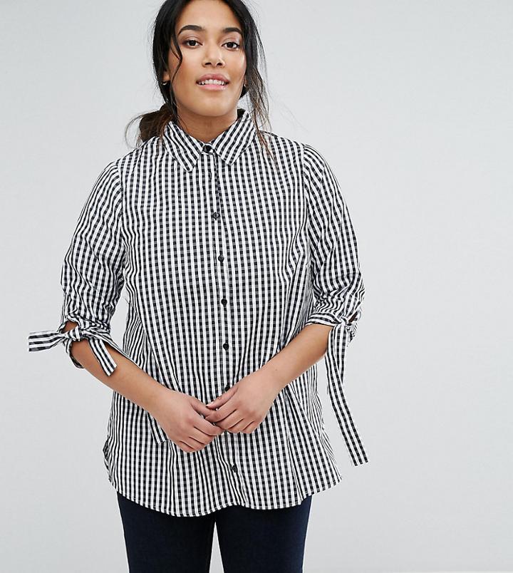 New Look Curve Gingham Tie Sleeve Shirt - Black