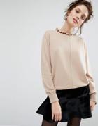 Willow And Paige Shrunken Sweater With Frill Collar - Beige