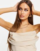 Lavish Alice Cowl Front Bandeau Crop Top In Cream-white