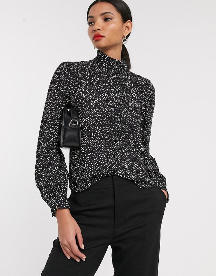& Other Stories Ditsy Print High Neck Blouse In Black-multi