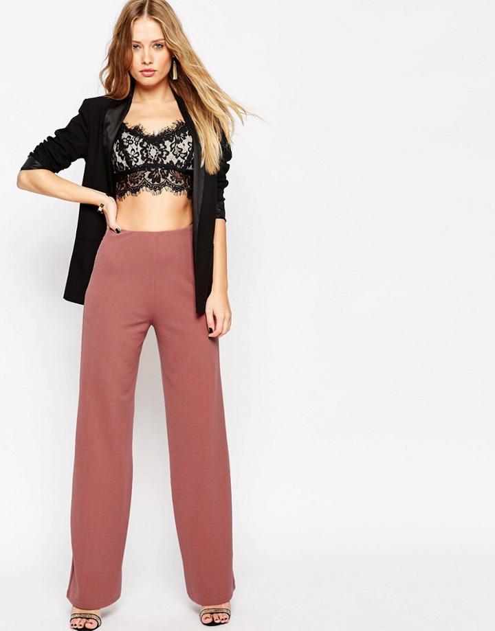 Asos Wide Leg Palazzo Pants With Pintuck Detail - Pink