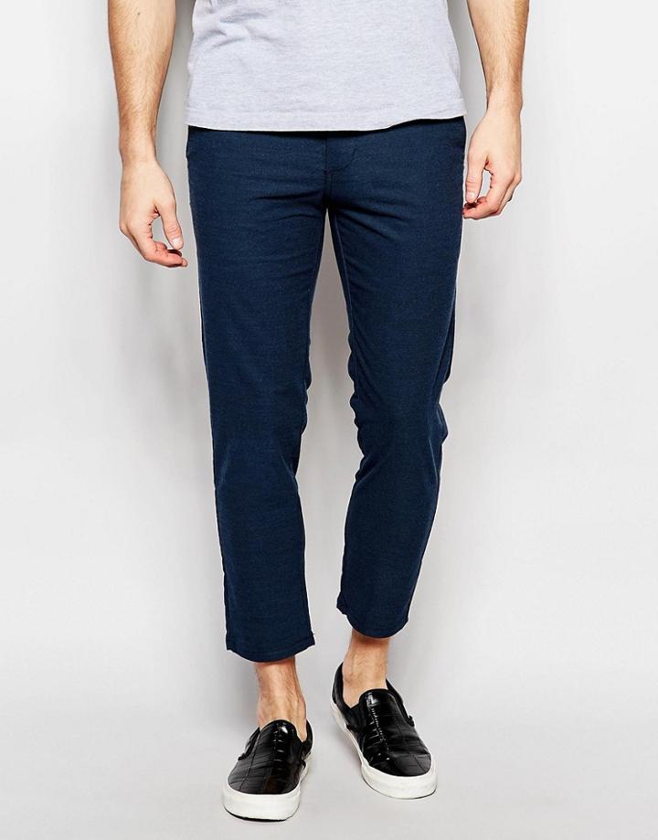New Look Cropped Tapered Pants In Navy - Gray