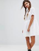 Asos Mini Smock Dress In Broderie - White
