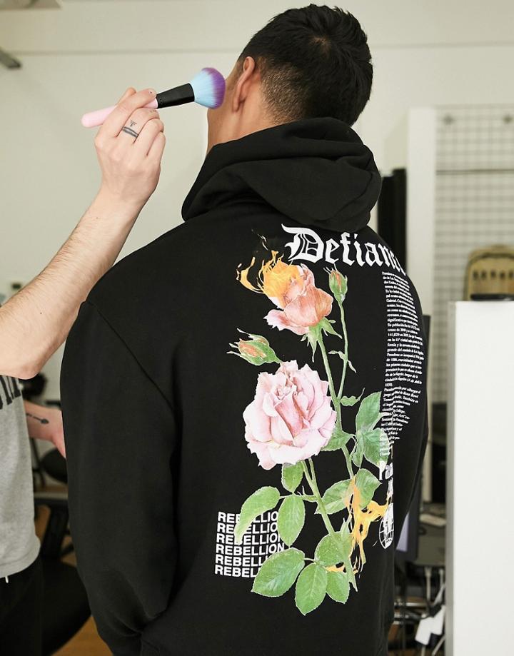 River Island Back Print Hoodie In Black