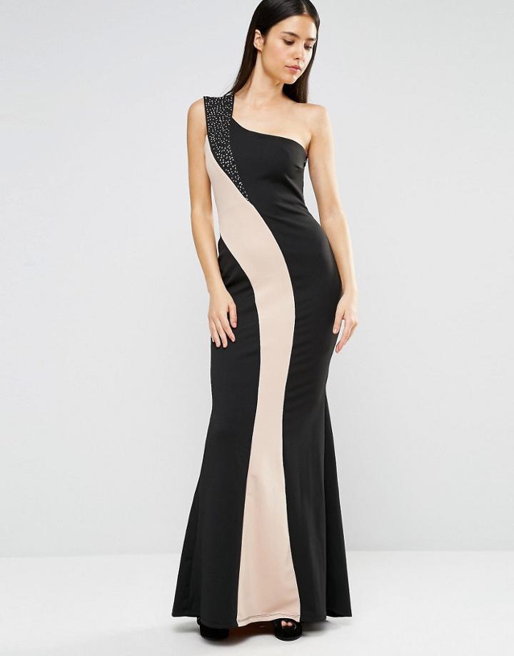 Jessica Wright One Shoulder Monochrome Maxi Dress - Black