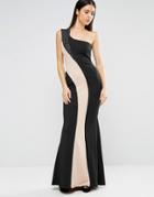 Jessica Wright One Shoulder Monochrome Maxi Dress - Black