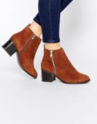 New Look Real Suede Side Zip Boots - Tan