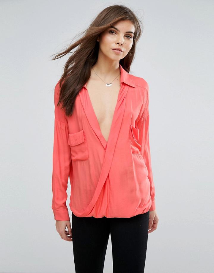 Forever Unique Wrap Over Blouse - Orange