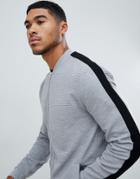 Asos Design Jersey Rib Bomber Jacket With Side Stripe In Gray