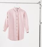 Asos Design Petite Button Down Mini Shirt Dress In Pink Boucle Check-multi