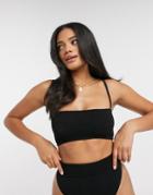 Asos Design Mix And Match Crinkle Skinny Strap Bandeau Crop Top In Black