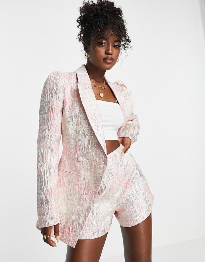 Asos Design Printed Suit Jacquard Blazer In Pink