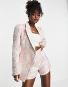 Asos Design Printed Suit Jacquard Blazer In Pink
