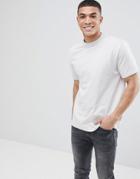 Asos Design Relaxed T-shirt With Deep Trim And Roll Sleeve In Heavy Weight Jersey In Beige - White