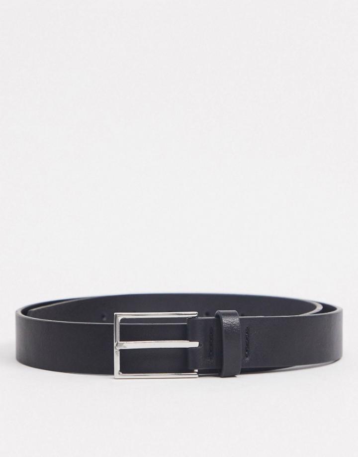 Asos Design Smart Belt In Black Faux Leather With Silver Buckle-multi