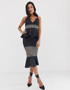 Asos Design Self Stripe Tiered Ruffle Detail Midi Dress-black