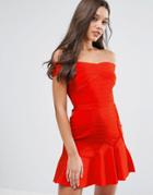 Missguided Bandage Bardot Dress With Pep Hem - Red