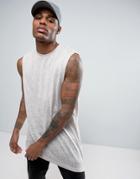 Asos Super Longline Tank In Linen Look With Asymmetric Hem - Beige
