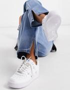 Naanaa Side Slit Straight Leg Jeans In Midwash Blue-blues