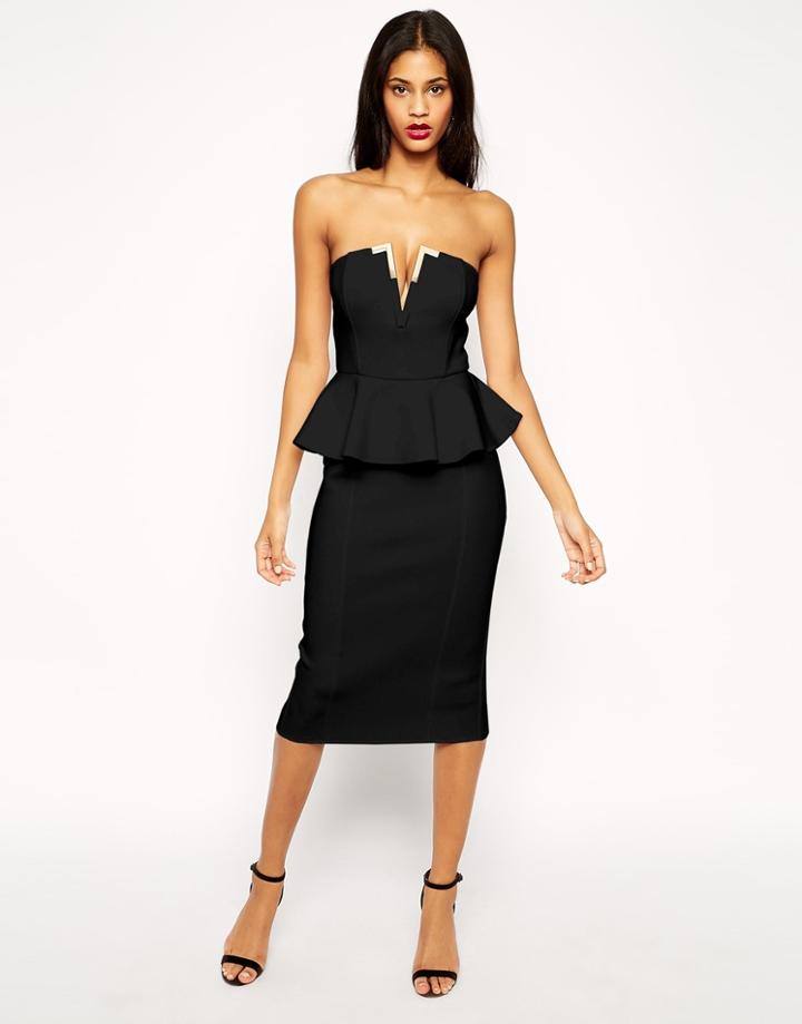 Asos Deep Plunge Gold Bar Pencil Dress - Black $34.00