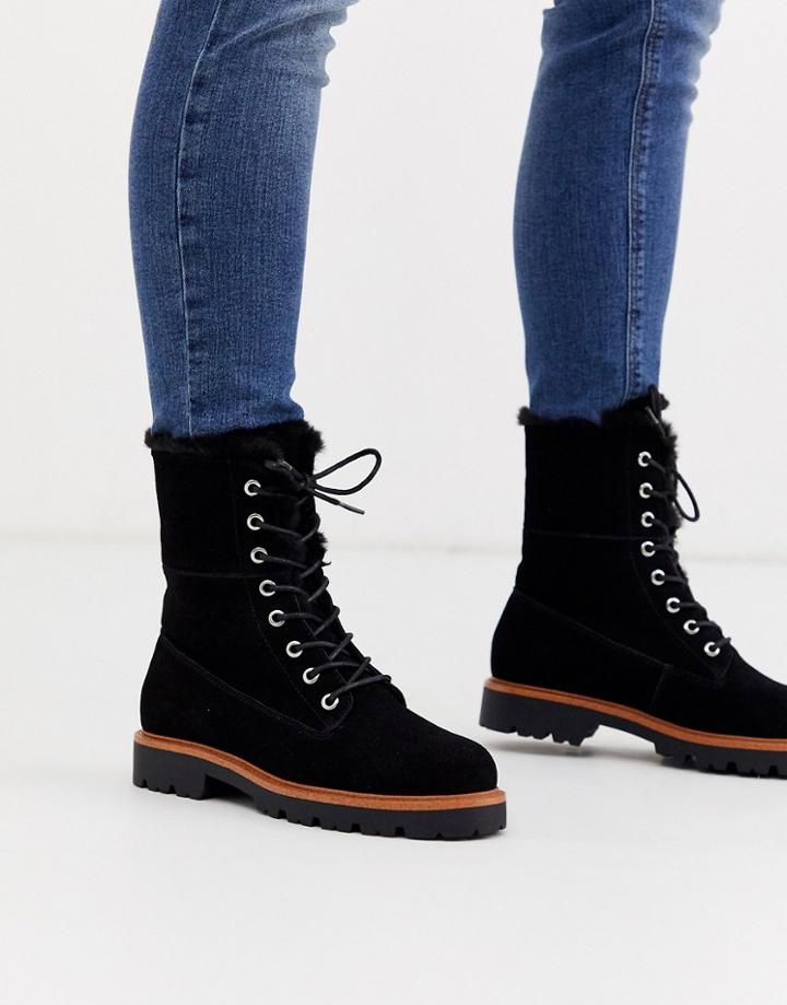 Asos Design Atlantis Suede Fur Lace Up Boots In Black