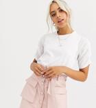 Asos Design Petite T-shirt With Dobby Ruched Sleeve-white