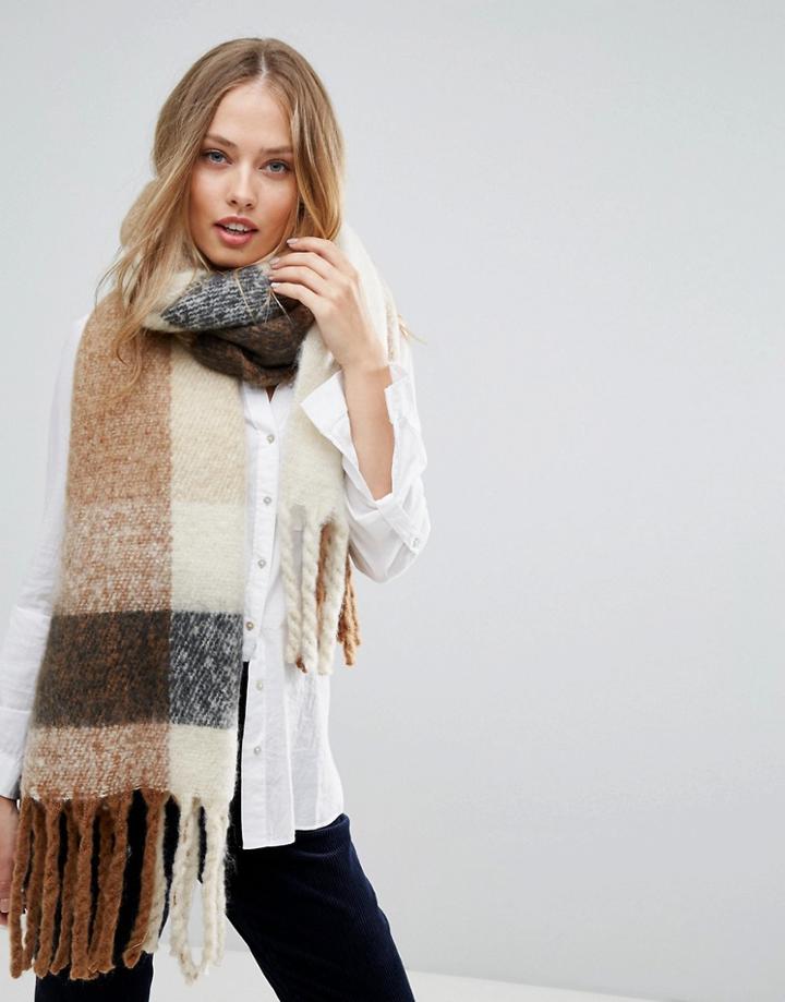 Yumi Super Soft Gray And Tan Color Block Scarf - Multi