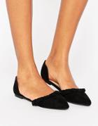 New Look Suedette Ruffle Flat Shoes - Black
