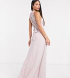Tfnc Tall Bridesmaid Wrap Lace Maxi Dress In Pink