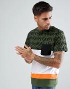 Another Influence Print And Color Block T-shirt - Green