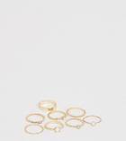 Asos Design Curve Pack Of 8 Rings With Pearl And Faux Opal Stone Design In Gold