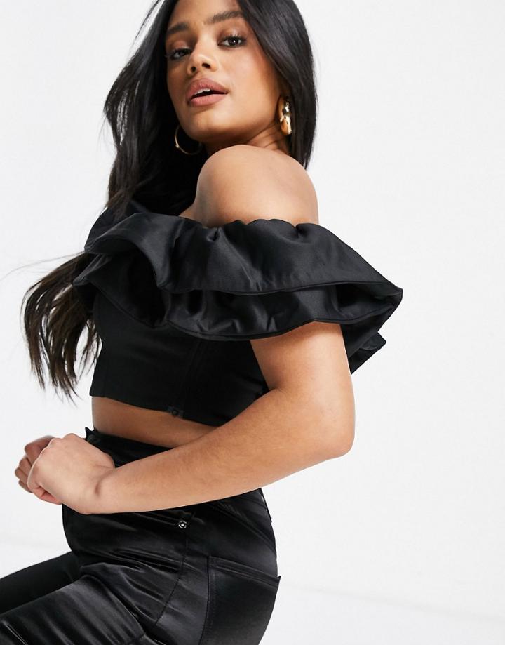 Club L London Ruffle Detail Crop Top In Black