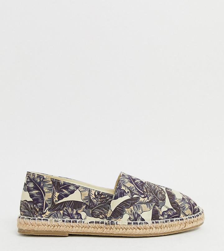 Asos Design Wide Fit Espadrilles In Stone Leaf Print