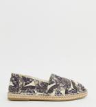 Asos Design Wide Fit Espadrilles In Stone Leaf Print