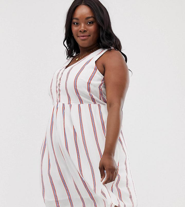 Vero Moda Curve Stripe Button Detail Mini Dress - Multi