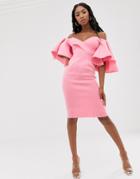 Asos Design Cape Flutter Bardot Midi Dress-pink