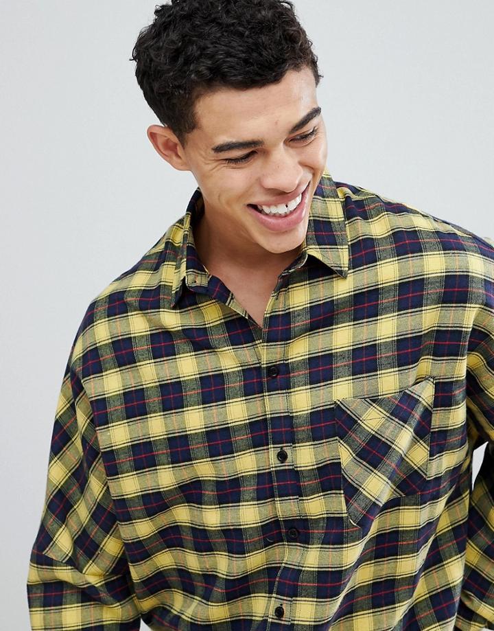 Boohooman Oversized Shirt In Yellow Check - Yellow
