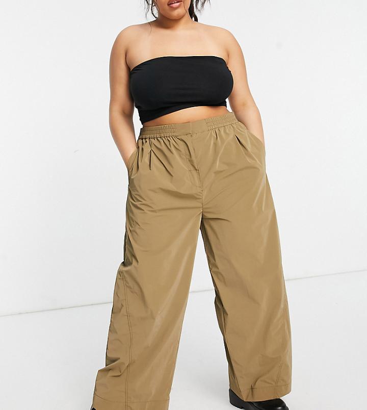 Collusion Plus Wide Leg Sweatpants In Khaki-green